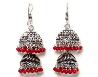 Tanya Red Jhumka Earrings