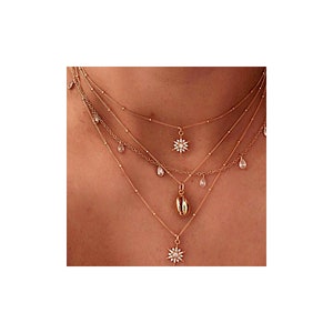 Gold Tone Layered Necklace, Boho Layered Necklace, Beach Jewellery