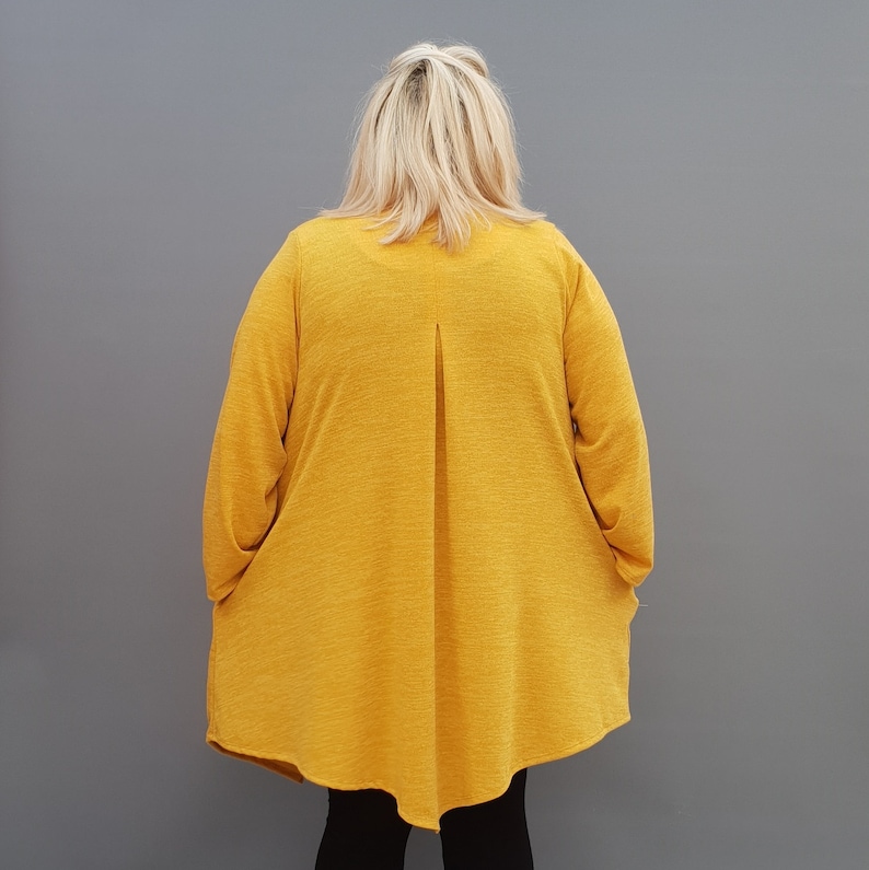 l1115/_yellow Womens Plus Size Cardigan Long Sleeves Open Front Handkerchief Hem