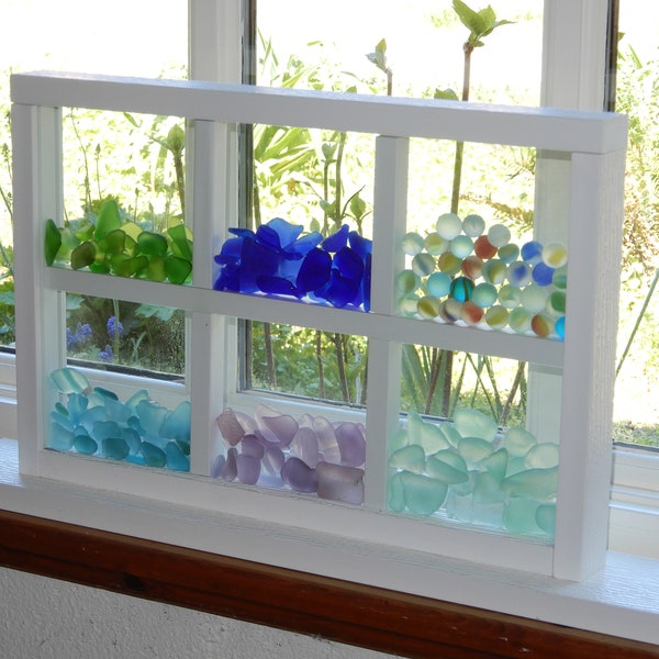Dreamcatcher Stand Up Sea and Beach Glass Display Window with Dividers