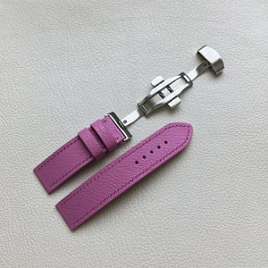 20mm - Pink leather watch strap - butterfly clasp