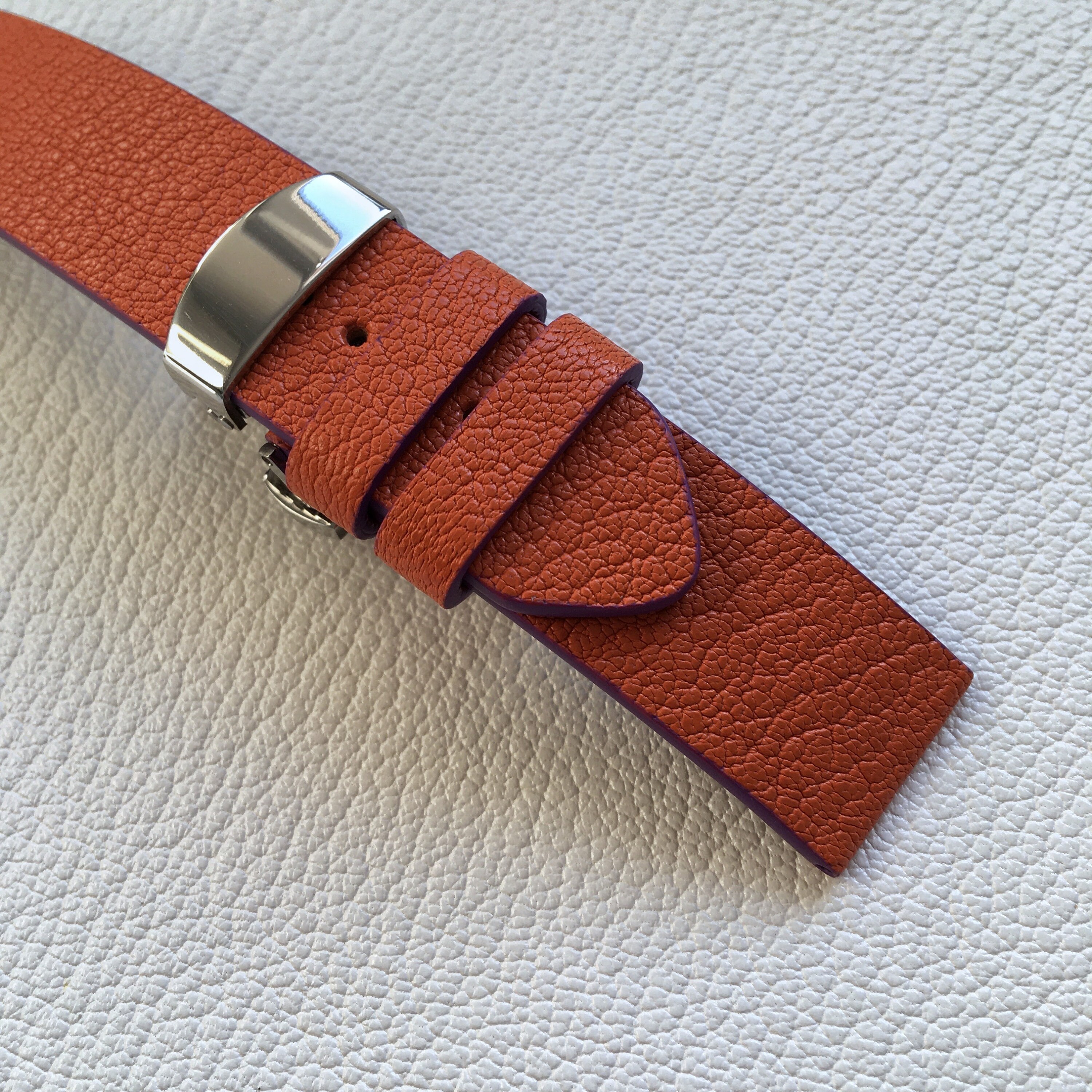 Orange Leather Watch Strap - 20mm, Butterfly Clasp, Small  display picture 1