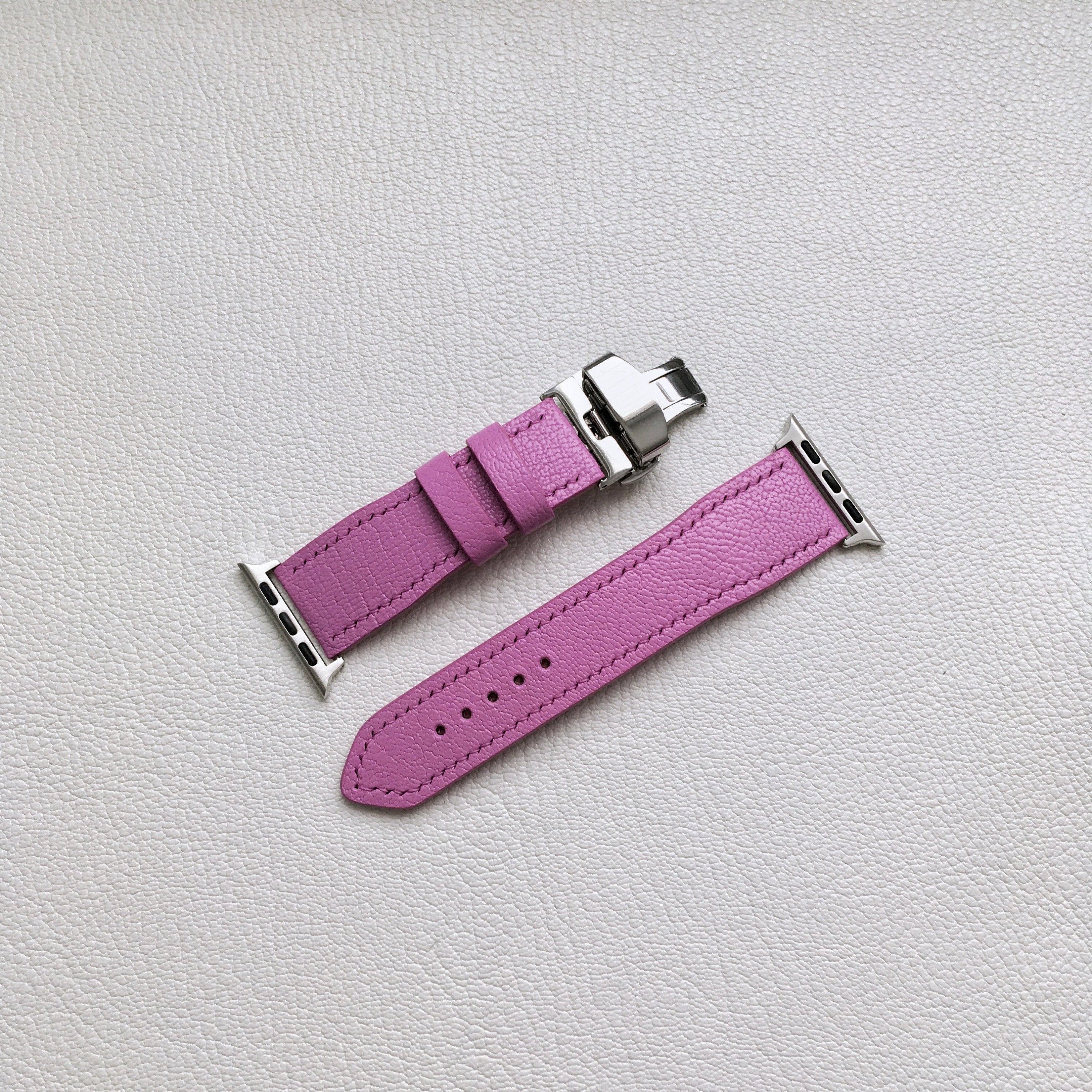 Pink leather Apple iWatch strap butterfly clasp 22mm Etsy