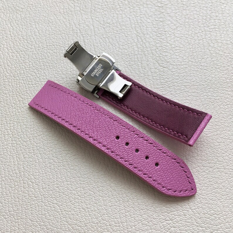 20mm Pink Leather Watch Strap Butterfly Clasp Etsy
