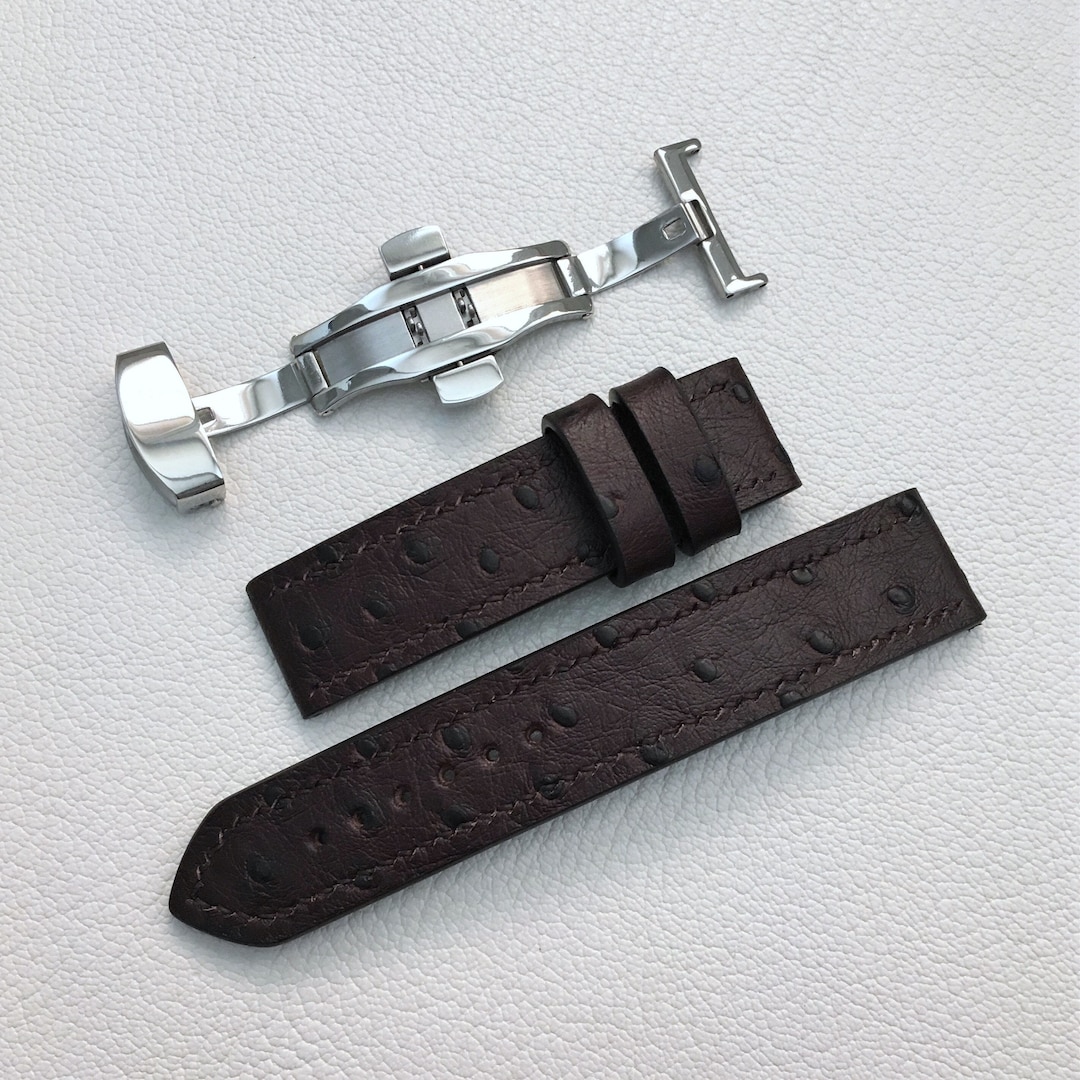 20mm Brown Ostrich Leather Watch Strap Butterfly Clasp Etsy