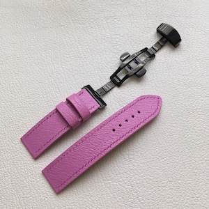 Pink leather watch strap - 20mm, butterfly clasp