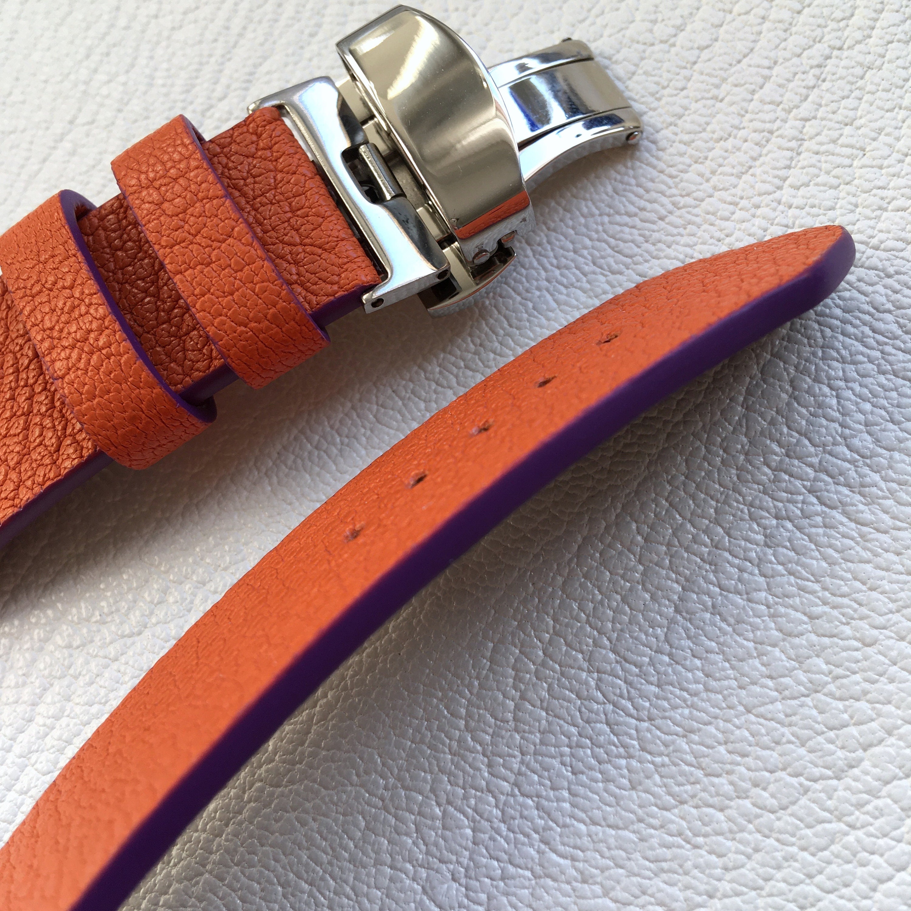 Orange Butterfly Leather Watch Band Leather Strap With Butterfly Clasp For Apple Watch - Tan  main image 3