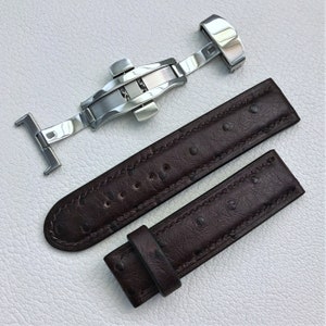 Ostrich leather watch strap - 20mm, butterfly clasp