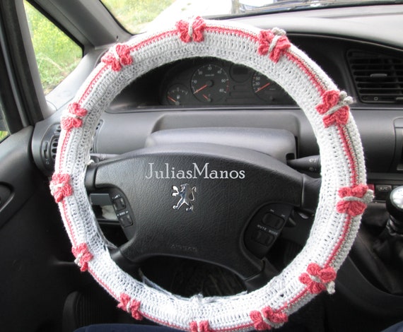 White Steering Wheel Cover Car Accessories For Women Crochet Butterfly Ornaments Special Mother Gift