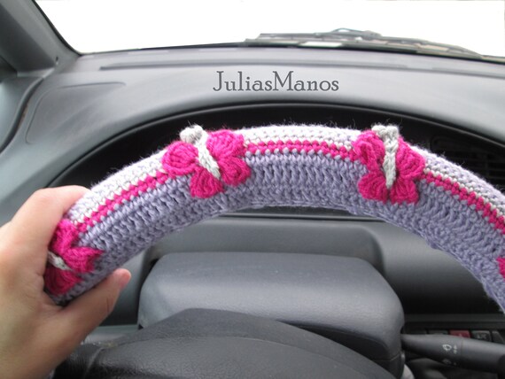 Steering Wheel Cover Ultra Violet Car Accessories For Women Crochet Butterfly Ornaments Special Mother Gift