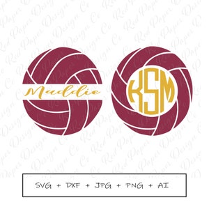 Volleyball Monogram SVG, Volleyball Gift, Frame, Circle Frame, DXF Cut File Cricut, Silhouette, Cards, Mugs, Tumblers, Tote, Commercial Use