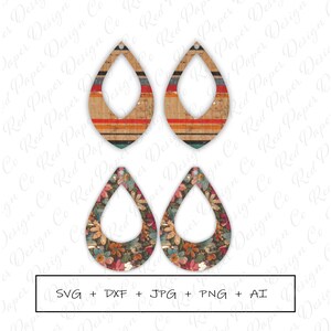Brincos de cortiça recortados em forma de lágrima SVG, pacote de brincos geométricos de couro, modelo Boho, arquivo de corte, acetato, silhueta, Cricut, uso comercial