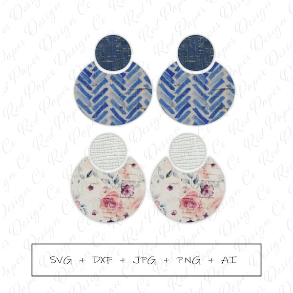 Boucles d'oreilles en cuir de liège de forme de cercle de découpe de SVG, paquet de boucles d'oreille géométriques en cuir, Cricut, fichier de coupe, PVC, liège, silhouette, utilisation commerciale