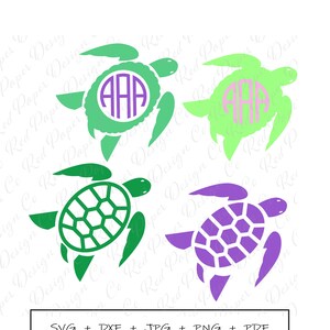 Sea Turtle Monogram Frame SVG, JPG, DXF, Sea Turtle Clipart, Kids Room Svg, Beach Silhouette, Clipart, Cricut Files, Ocean Theme, Tropical