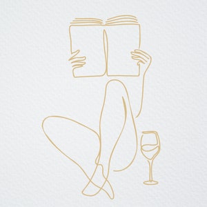 Wine Book Girl Line Art SVG, Doodle, Diseño Cricut, Archivo de silueta, Uso comercial PNG