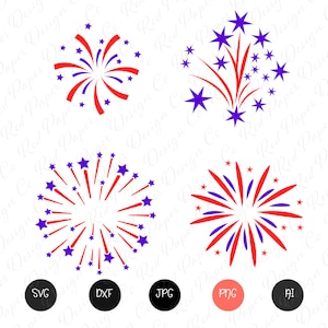 Fuegos artificiales SVG, paquete de archivos recortados de EE. UU., silueta patriótica, Merica PNG, Jpg, Día de la Independencia, fuegos artificiales del 4 de julio, imágenes prediseñadas, uso comercial