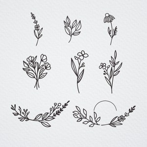 Wildflowers SVG Bundle, Hand Drawn Wild Flower Clipart, Editable Floral Cricut File, Hand Drawn Flower Bouquet
