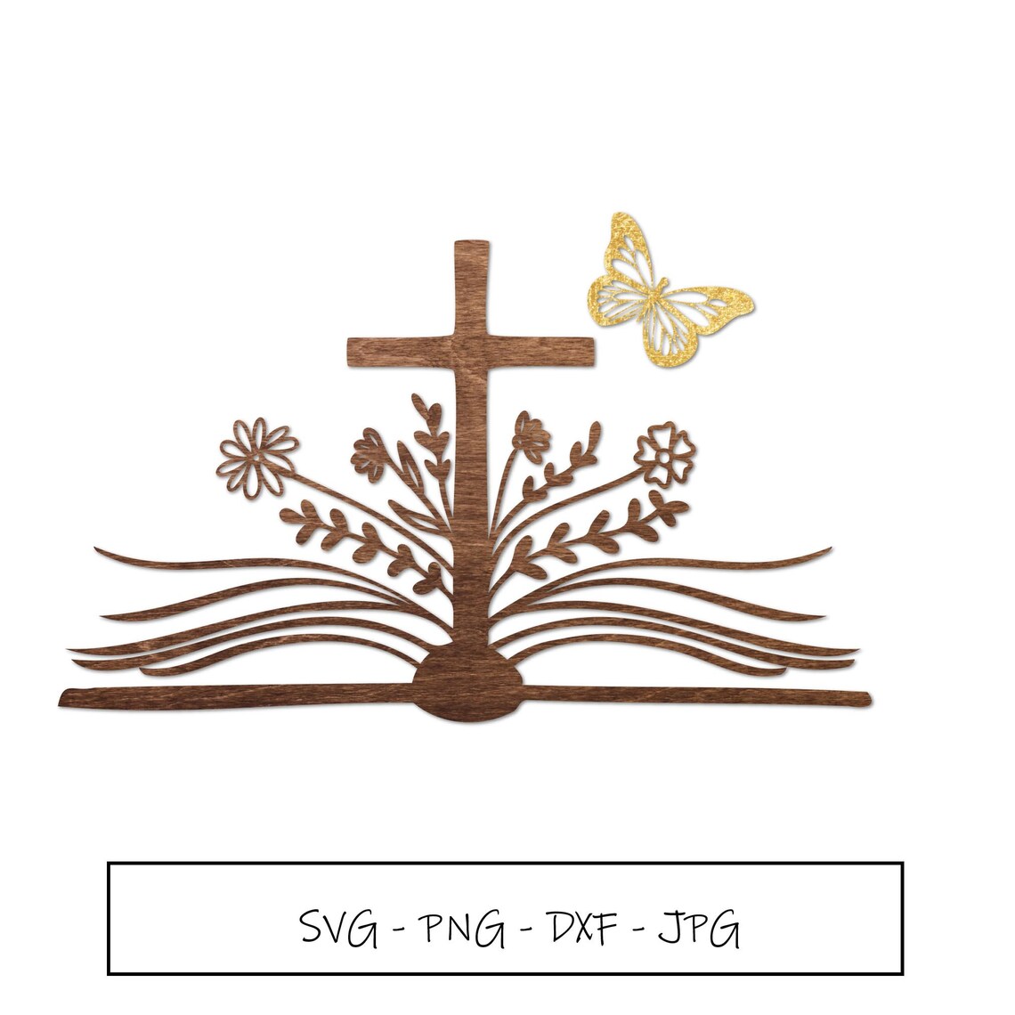 Open Bible With a Cross Flowers and Butterflies SVG Cut Etsy