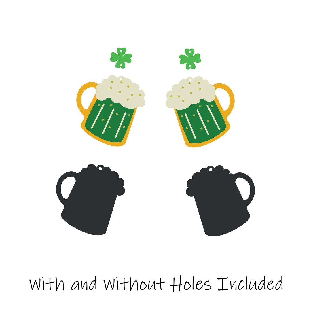 St Patrick's Day Green Beer Earrings SVG, Clover Irish Leather Template