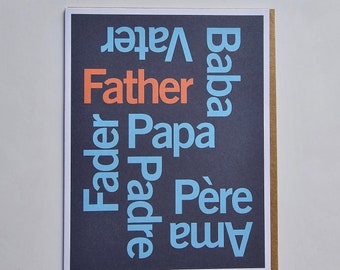 Multilingual Fathers Day Card Papa Padre Pere Ama Baba Fader Card for the Best Dad in the World Recycled Paper with Envelope 4x6