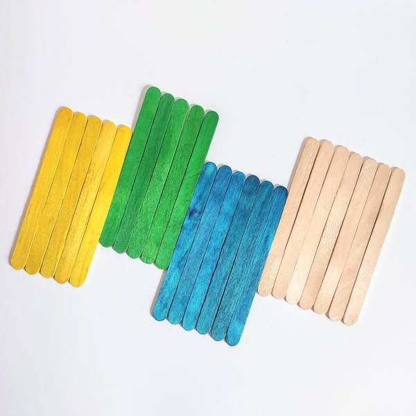 Colored Popsicle Sticks 20 Wood Craft Sticks Green Yellow Blue Popsicle Stick Pack Kid's Craft Supplies Wooden Sticks for Crafts