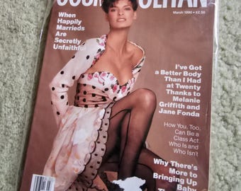 RARE Vintage Cosmopolitan Magazine March 1990 | Linda Evangelista Cover | Supermodel Era 90s Fashion Ads
