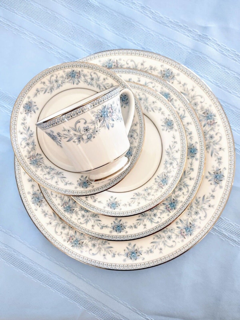 Noritake China Set Plates Blue Hill 2482 Plates and Teacup 1 Place
