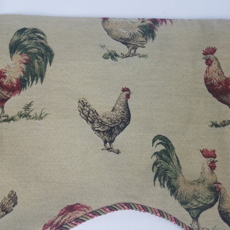 Vintage Tapestry Handmade Window Valance Chickens Hens Farmhouse Country Tassel
