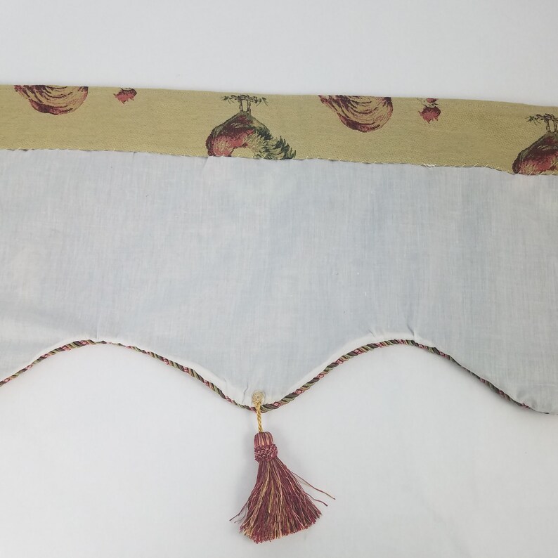 Vintage Tapestry Handmade Window Valance Chickens Hens Farmhouse Country Tassel