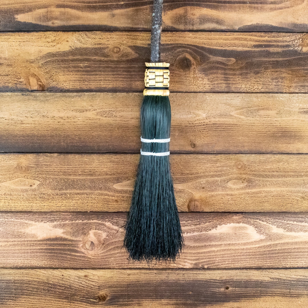 Small Besom Broom Black Traditional , Vintage, Handmade Rustic Wall
