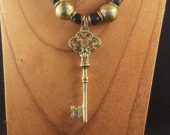 Brass Ornate Skeleton Key Pendant Necklace