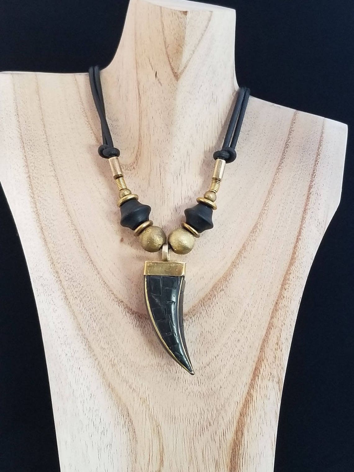 Black Matte Onyx Horn Pendant Necklace Etsy