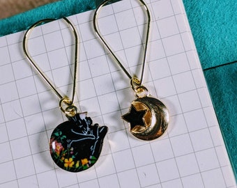 Sleepy Kitties Charmed Paperclips - Crescent Moon Charm - Choose One - Bullet Journal - Planner Notions