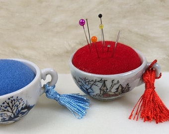 Repurposed Teacup Pin Cushion: Cottagecore Sewing Notion with Emery