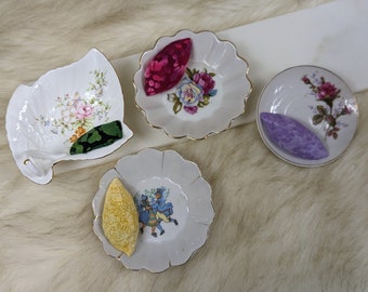 Vintage Porcelain Pin Cushion Dish: Emery Sewing Notion