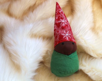 Swaddled Gnome Doll for Pretend Play - Waldorf Style - For Toddlers - For Preschoolers - Gender Neutral - African American Doll
