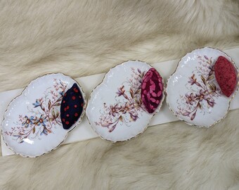 Repurposed Antique Floral Porcelain Pin Cushion Dish: Sewing Notion