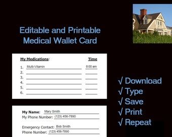 Editable Medical Wallet Card (Printable and Fillable)