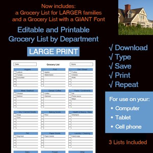 Editable Grocery List (Fillable and Printable)