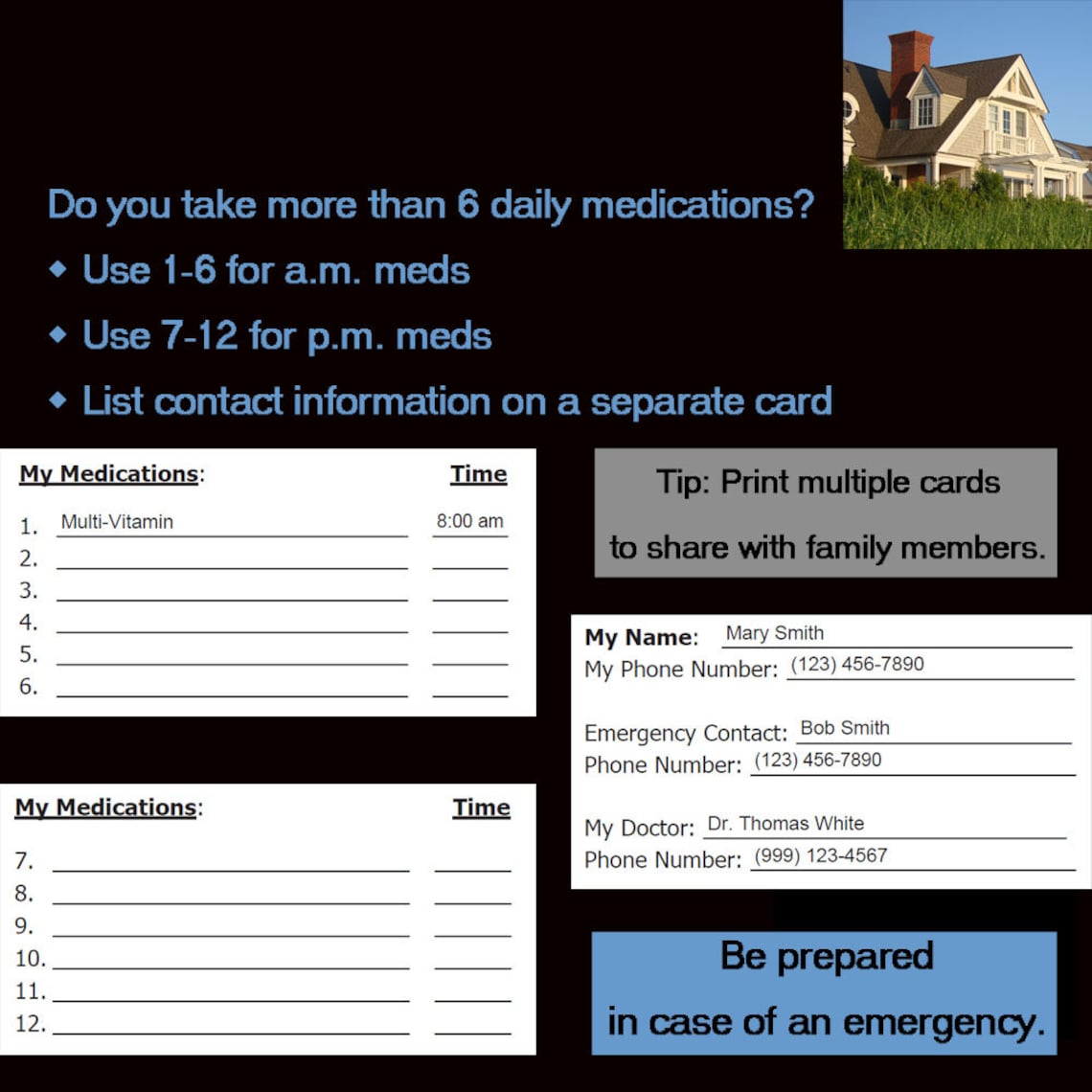 Editable Medical Wallet Card printable and Fillable Etsy