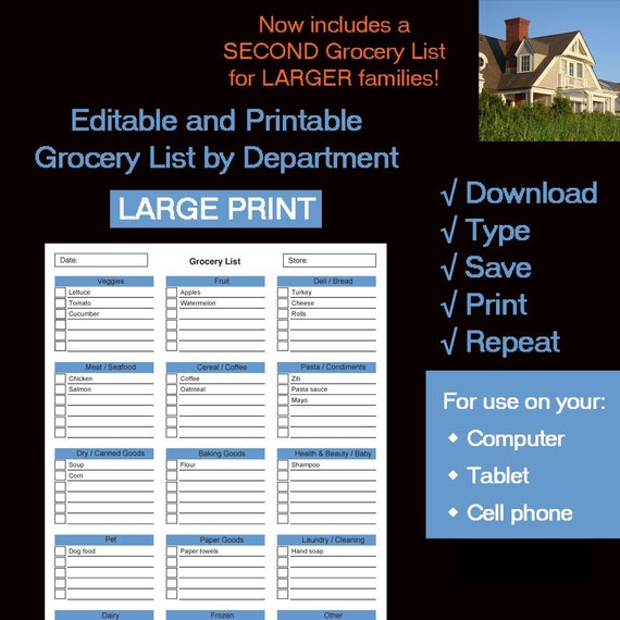 editable grocery list fillable and printable fillable grocery list