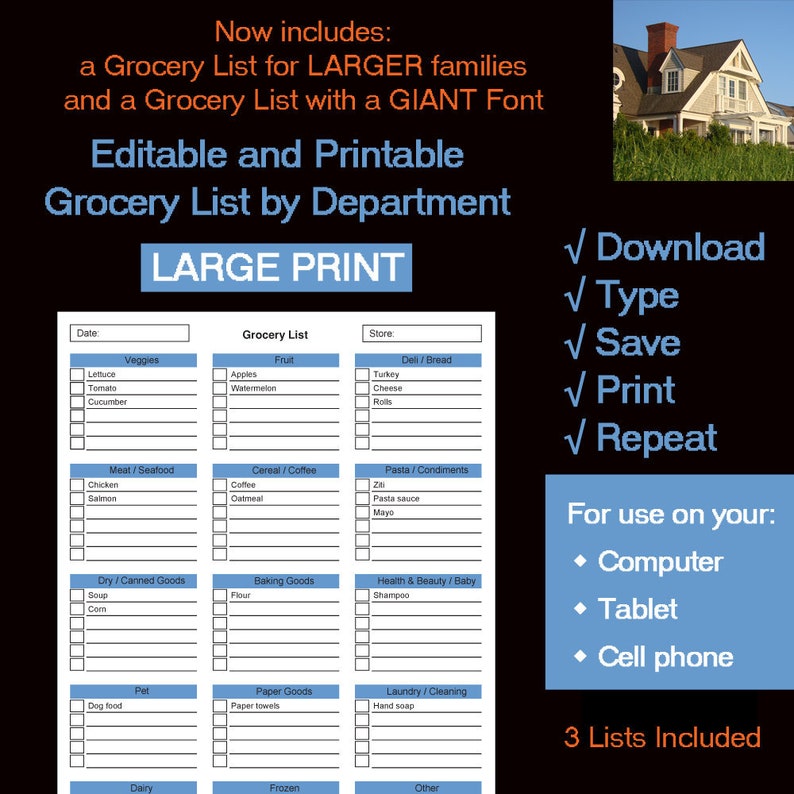 editable grocery list fillable and printable etsy