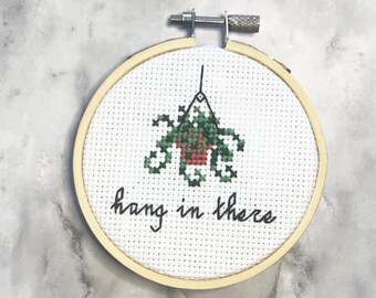 Hang in There Hanging Plant Succulent Fern Funny Cute Cross Stitch Pattern Instant Download