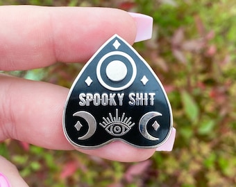 Spooky Shit Planchette Ouija Witchy Evil Eye // Enamel Pin Silver Button Jacket Hat Pin