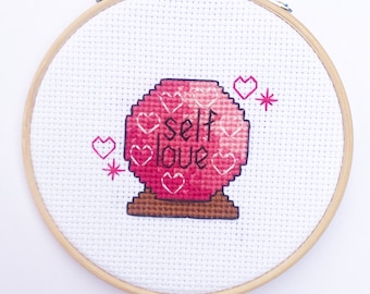 Self Love Crystal Ball Witch Heart Emoji Funny Cute Cross Stitch Pattern Instant Download