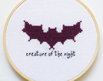 Creature of the Night Halloween Bat Witch Cross Stitch Pattern Funny Instant Download