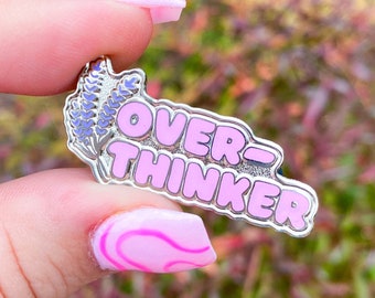 Overthinker Anxiety Floral Bluebonnets Pin // Enamel Pin Silver Button Jacket Hat Pin