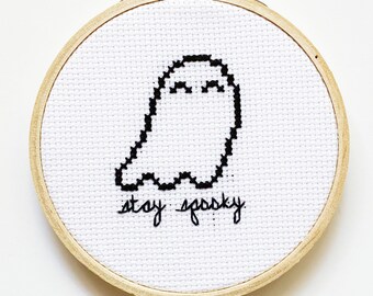 Stay Spooky Ghost Halloween Witch Cross Stitch Pattern Funny Instant Download