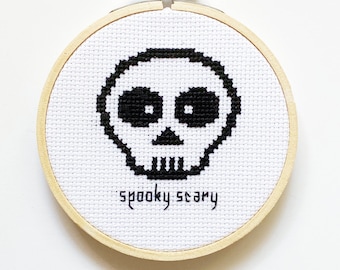 Spooky Scary Skeleton Halloween Witch Cross Stitch Pattern Funny Instant Download