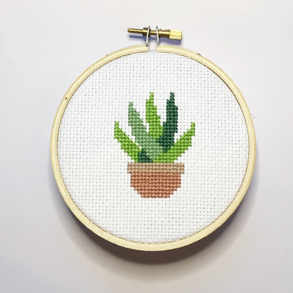 Aloe Vera Potted Plant Succulent Funny Cute Cross Stitch Pattern Instant Download